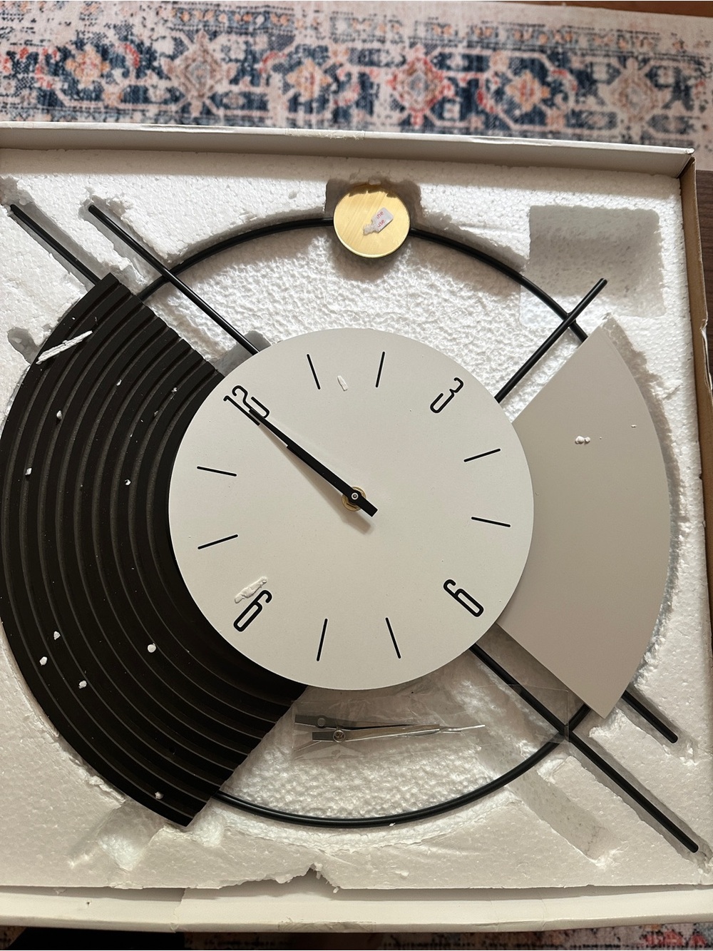 Modern Abstract Wall Clock in Black and Cream